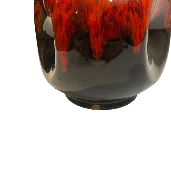 Vintage Red And Black Drip Pottery Vase - Picture 5 of 10